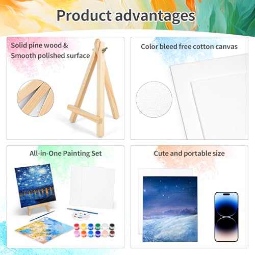 8 Pack 8 * 10In Canvas Boards for Painting, Art Canvas for Drawing with 16 Brushes & 8 Paint Trays & 16 Acrylic Paint, Mini Painting Canvas with Easel Set, Painting Kits for Adults Party - style: Pack of 8