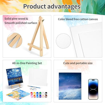 8 Pack 8 * 10In Canvas Boards for Painting, Art Canvas for Drawing with 16 Brushes & 8 Paint Trays & 16 Acrylic Paint, Mini Painting Canvas with Easel Set, Painting Kits for Adults Party - style: Pack of 8