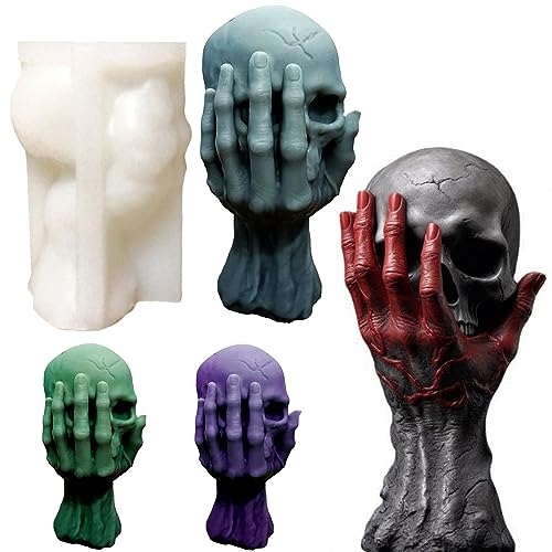 Skull Candle Molds, 3D Ghost Hand Skull Halloween Candle Molds | 3D Skull Silicone Mold for Candle Making, Aromatherapy Soap, Resin Casting, Ideal for Halloween Festive Atmosphere DIY Gifts - color: 1PCS Ghost Skull Hands Mold