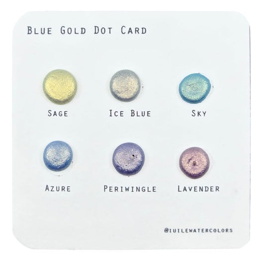 IUILE Handmade Watercolor Paints - Blue Gold Dot Card (6 colors). Color Shift, Metallic, Shiny, Shimmer - color: Blue Gold Dot