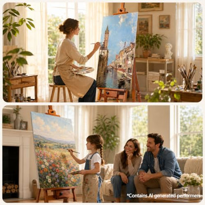 DJAR Large H-Frame Painting Easel for Adults, Solid Beech Wood, Walnut | Movable & Tilting Flat Floor Stand, Holds Canvases up to 78", Adjustable Heavy Duty Studio Art Easel for Artists - style: Walnut H-Frame Easel
