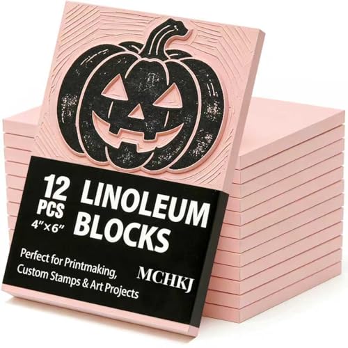 Linoleum Blocks for Printmaking, Pink Rubber Stamp Carving Blocks Rubber Carving Blocks Linocut Block for Stamp Maker Printmaking Supplies (Pink - 12 Pcs) - color: Pink - 12 Pcs