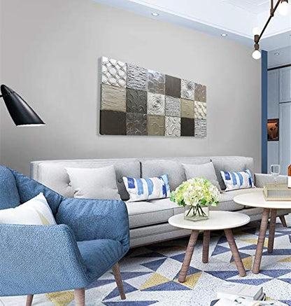 Alenoss 100% Handmade Abstract Metal Paintings Canvas Wall Art Unique Thick Texture Rough Surface Modern Oil Painting 48x24 Inches Imitation Old Handicrafts Grey Artwork - color: AL-B02