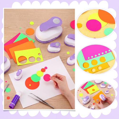 CHENGU 6 Pcs Circle Punch Set 3in/2in/1.5in/1in/0.6in/0.3in Scrapbook Hole Punchers Crafting with 10 Sticker Paper Round Cutter Scrapbook for Office Supplies DIY Albums Photos (Purple) - color: Purple, style: Circle