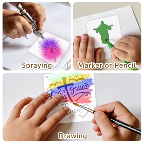 72 PCS 3x3 Inch Religion Christian Stencils for Painting - Religious Jesus Christ Cross Angels God Reusable Painting Templates on Wood, Glass, Fabric, Window Door Decor DIY Decoration - style: 72PCS Religion