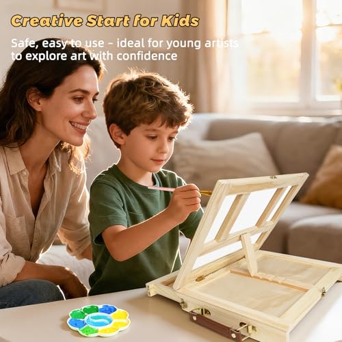Portable Tabletop Easel Set 24-Piece Acrylic Paints Brushes Canvases - size: art easel box-24pk