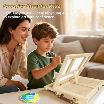 Portable Tabletop Easel Set 24-Piece Acrylic Paints Brushes Canvases - size: art easel box-24pk