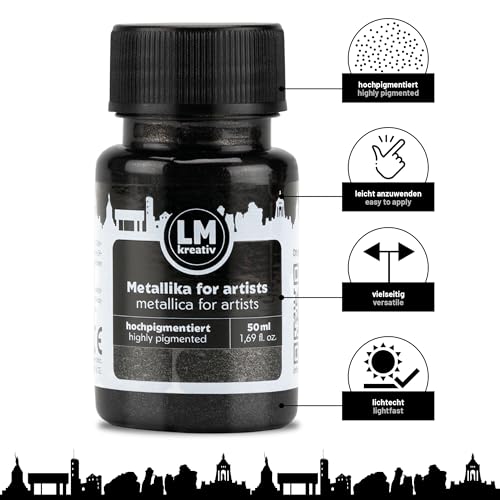Metallic Acrylic Paint 1.69 fl oz - Black - Premium Metallic Paint for Artists and Crafters. High Coverage, Lightfast & Durable. Ideal for Canvas, Wood, Ceramic & More - color: Black