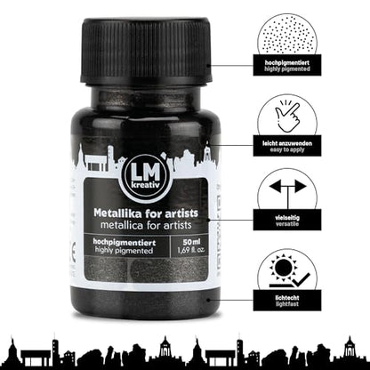 Metallic Acrylic Paint 1.69 fl oz - Black - Premium Metallic Paint for Artists and Crafters. High Coverage, Lightfast & Durable. Ideal for Canvas, Wood, Ceramic & More - color: Black