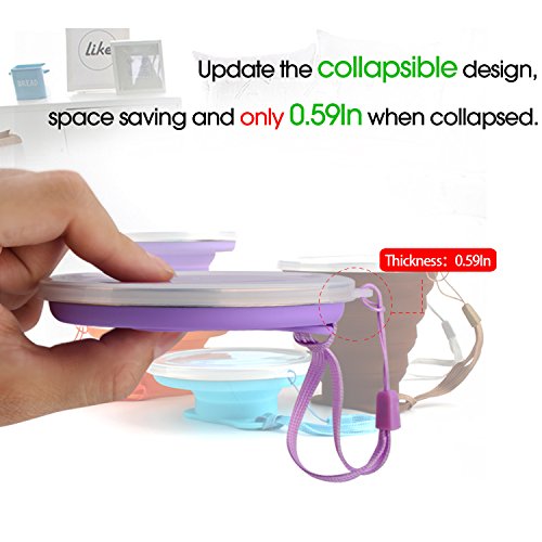ME.FAN Silicone Collapsible Travel Cup - Silicone Folding Camping Cup with Lids - Expandable Drinking Cup Set - Portable, Graduated [9.22oz] - color: 4 Pack-Orange-Blue-Coffee-Purple