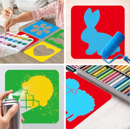 36pcs Drawing Stencils for 8 Inch Sidewalk Chalk Stencils Painting Large Washable Reusable Themed Shape Template - style: Learning
