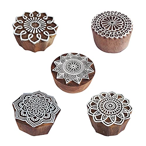 Royal Kraft Mandala Wooden Printing Stamps (Set of 5) - DIY Henna Fabric Textile Paper Clay Pottery Blocks Htag2231 - color: Htag2231