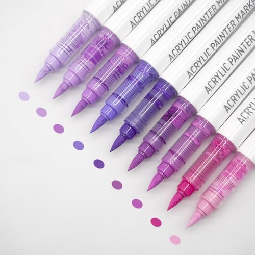 Water Based Acrylic Paint Markers, 9 Colors Paint Pen Set - color: Purple Series