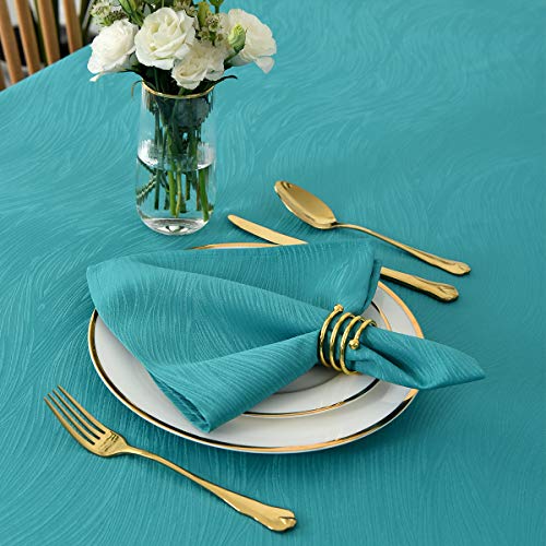 maxmill Jacquard Cloth Napkin 20 x 20 Inch Swirl Design Solid Washable Polyester Dinner Napkins Set of 4 with Hemmed Edges for Family Holiday Dinners Weddings Parties and Banquets Teal - color: Teal, size: 20" x 20" (Set of 4)