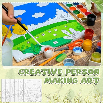 Sherr 96 Pcs 12 Sets Pre Drawn Canvas Kit for Painting Craft Sip and Paint Kit for Adults Pre Printed Canvas Painting Favor for DIY Birthday Gifts Adult's Date Party, 8 x 10 Inches(Landscape) - style: Landscape