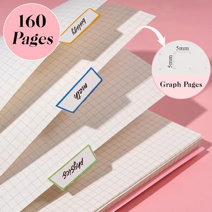 Yoment Graph Paper Spiral Notebook A5 Graphing Notebook 160 Pages | Graph Paper Notebook Spiral Bound Waterproof Plastic Hardcover Spiral Journal 5x7 Grid Notebooks for Note Taking, Pink - color: Pink, style: A - Graph - A5