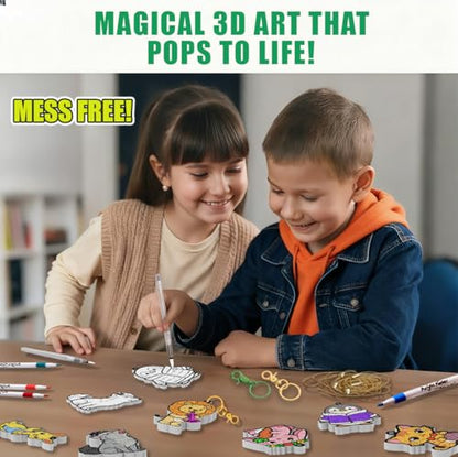 WurLoo Aqua Magic Puffs Paint 3D Art Kit Animals, Mess-Free Craft for Kids, DIY Color & Inflate Activity, Travel Toys & Creative Gifts for Girls and Boys Ages 4, 5, 6, 7, 8, 9, 10 - color: Animals