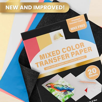 MyArtscape Graphite Transfer Paper - 20 A4 Mixed Sheets | Wax-free, erasable graphite paper with 20 mixed sheets for tracing on wood, fabric, and paper