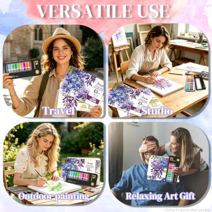 Watercolor Coloring Book Kit for Adults 24 Color Paint Set with Brush