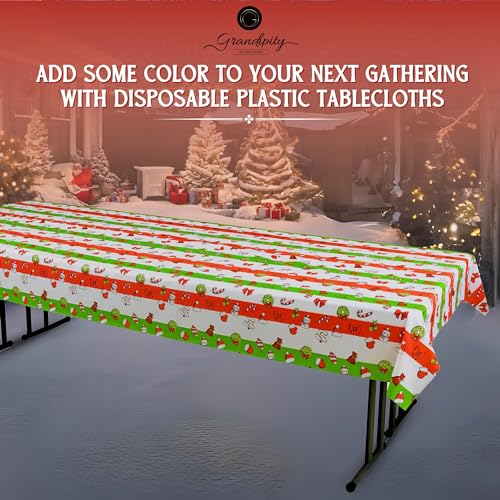 Grandipity Holiday Christmas 6 Pack Premium Disposable Plastic Tablecloth 54 Inch. x 108 Inch. Rectangle Table Cover - color: Christmas, size: 54" x 108" - 6 Pack