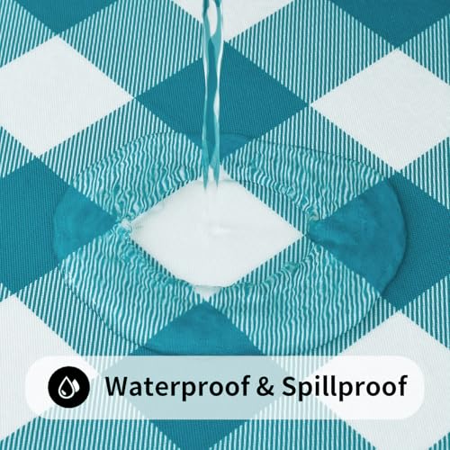 Smiry 4 Foot Picnic Table Cloth, Flannel Backed Fitted Vinyl tablecloths | Waterproof Elastic Rectangle Tablecloth ,Buffalo Plaid Table Covers for Dining, Camping (Turquoise and White, 24" x 48") - color: Turquoise and White, size: 48" x 24" (Rectangular)