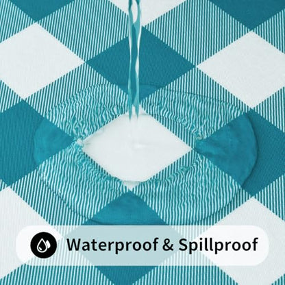 Smiry 4 Foot Picnic Table Cloth, Flannel Backed Fitted Vinyl tablecloths | Waterproof Elastic Rectangle Tablecloth ,Buffalo Plaid Table Covers for Dining, Camping (Turquoise and White, 24" x 48") - color: Turquoise and White, size: 48" x 24" (Rectangular)