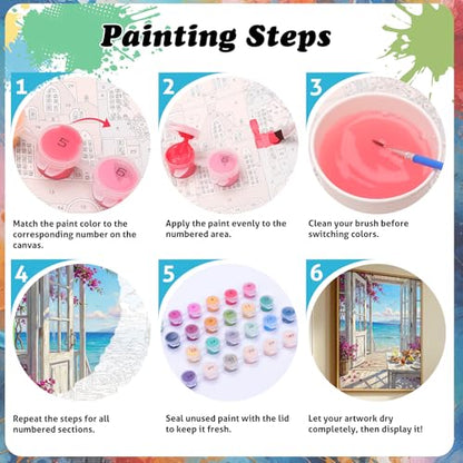 TOCOHANALOGY Paint by Numbers Kit for Adults, Beach Landscape DIY Number Painting for Adults Beginner, Flower Adult Paint by Number Kits on Canvas for Home Wall Decor 16x20in
