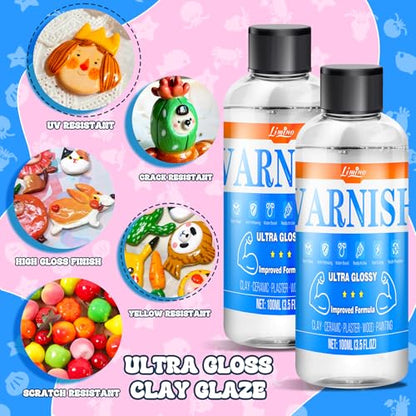 Air Dry Clay Glaze - 200ml Upgrade Formula Clay Varnish, Ultra Gloss Varnish Pottery Glaze, Clay Sealant to Prevent Scratches, Wear, Cracking - Quick Dry, Non-Toxic, Enhance Color Vibrancy - size: Gloss+Gloss