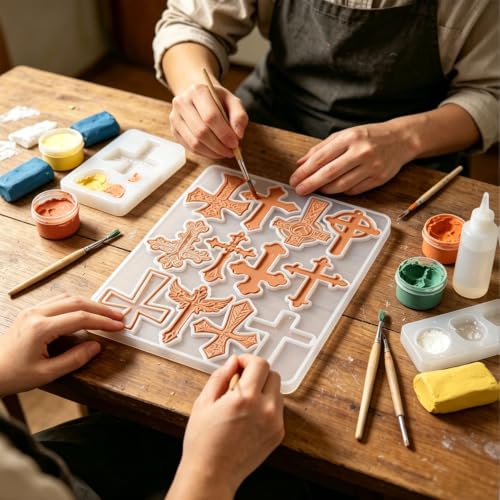 12 Cavity Cross Resin Molds, Silicone Cross Molds for Epoxy Resin,Silicone Molds for Pendant Keychain,Casting Mold for DIY Craft
