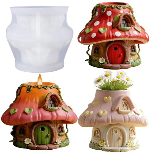 Mushroom House Silicone Mold Planter, Fairy House Epoxy Resin Mold | 3D Fairy Mushroom House Silicone Molds for Concrete Casting, Candle Making, Crafts, Clay, Plaster, Succulent Pot, Home Decor - color: Mushroom Resin Mold