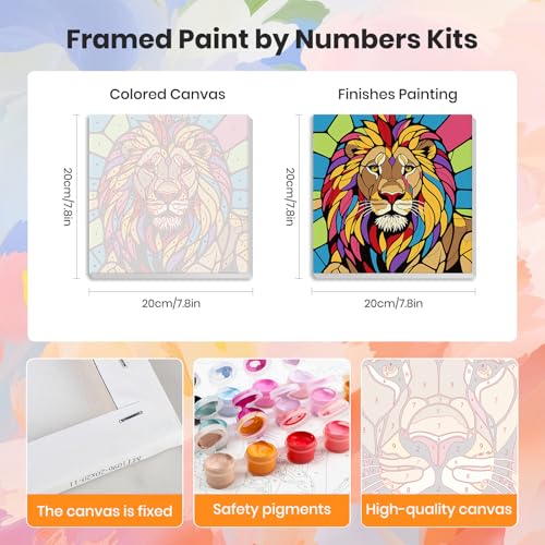 HEIBAGO Animal Framed Paint by Numbers kit for Kids, 4 Pack Paint by Numbers for Kids Ages 8-12, Paint by Numbers Kits Children Beginner, DIY Acrylic Oil Painting for Home Wall Decor 8x8 Inch - color: Animal