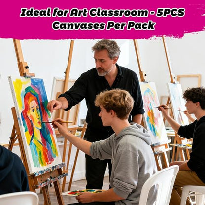 5 Pack Stretched Canvas for Painting, 5 Size 4x4” to 12x16, 100% Cotton with Natural Cottonseed Husk, 5/8" Thick Frame, Triple-Primed, Warp-Resistant, Ready to Paint for Acrylics, Oils - size: 5pk-4x4 to 12x16 inch