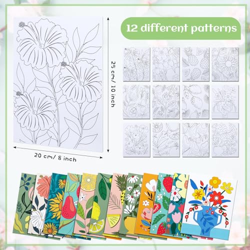 Tinlade 12 Pcs Pre Drawn Canvas for Painting Stretched,Flower Posters - size: Flower Posters