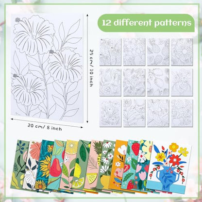 Tinlade 12 Pcs Pre Drawn Canvas for Painting Stretched,Flower Posters - size: Flower Posters