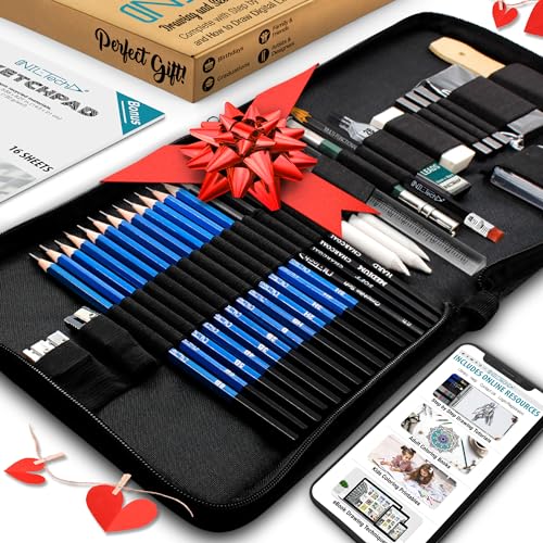 NIL - TECH 37-Pc Professional Drawing Set & Sketching Kit for Adults – Complete Art Supplies with Travel Case, Sketch Pad & Tutorials – Ideal Gift for Sketching - color: Graphite Grey