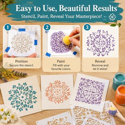 50 Pcs Large Mandala Stencils for Painting, 3.93 X 3.93 Inch Flower Stencils for Crafts Reusable, Wood and Wall Stencils for Painting Large Pattern, DIY Templates Holiday Wall Paper (Mandala) - style: Mandala