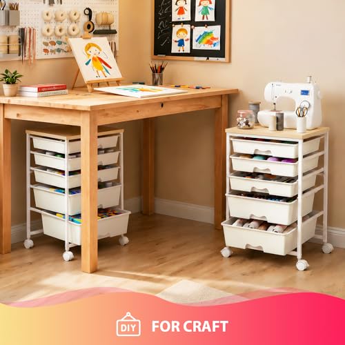 Goovilla Rolling Cart with 5 Drawers for Craft, Art, Dorm, Office, White - size: White