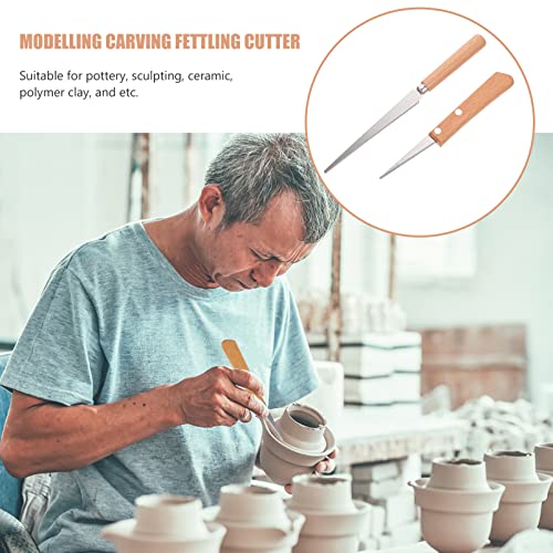 Healifty Clay Fettling Knife Set 2-Piece Wooden Handle Carving Tools for Pottery Sculpting Modeling Wax Carving Craft Cutter Tool for Ceramics and DIY Projects 8.26In