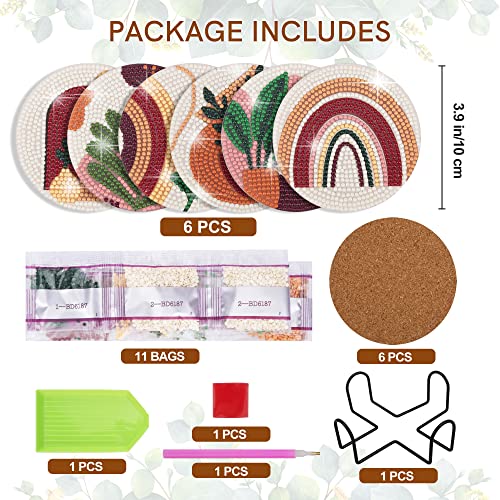 Temlum 6pcs Diamond Art Coasters Kits for Adults with Holder, Plants - color: Plants Coasters With Holder