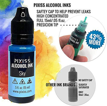 Pixiss Red Alcohol Ink Set and Alcohol Blending Solution for Ink (4oz) - Highly Saturated Alcohol Ink for Resin and Ink Blending Solution with Applicator Tip, Applicator Bottle, and Funnel