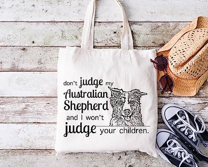 Pet Studio Art Don't Judge My Dog Tote Bag - color: Australian Shepherd