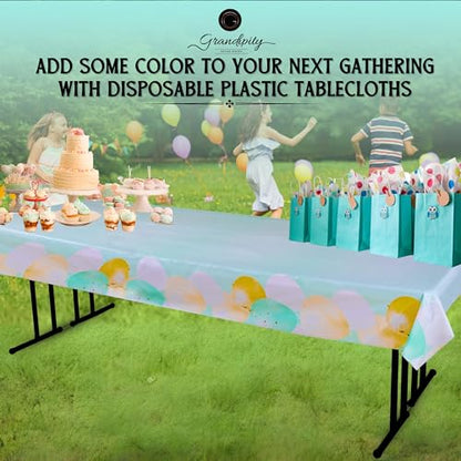 Grandipity Party Balloon Birthday 6 Pack Premium Disposable Plastic Tablecloth 54 Inch. x 108 Inch. Rectangle Table Cover - color: Balloons, size: 54" x 108" - 6 Pack