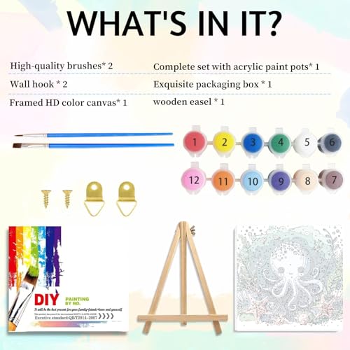 Animal Paint by Numbers Kit for Kids with Frame Wooden Easel 8x8 inch - color: style-4