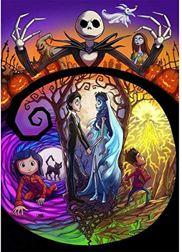 DIY Diamond Painting Jack and Sally Halloween 12x16Inch, Full Round Drill Kits Nightmare Before Christmas Cross Stitch Mosaic Art for Adults Relax & Home Wall Decor Festival Gift - color: Jack&Sally