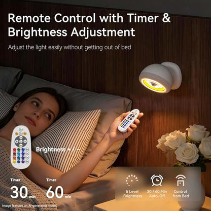 Hopedone 360° Magnetic Motion Sensor Wall Light, Detachable, 1 Pack | 3 color temperatures plus RGB, 5-level remote dimming, closets, halls, constant-on option, USB-C charge