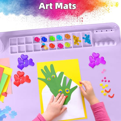 Silicone Painting Mat, 20"X16" Craft Mat,Large Art Mat Clay Mats | Paintbrush Holder, Nonslip Color Dividers Silicone Mats with Built in Cup for Painting, Table, Resin and DIY Purple - color: Purple