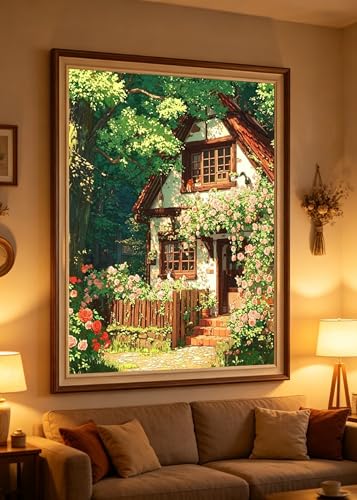 Forest House Diamond Painting Kits for Adults, 5D Diamond Art Painting by Numbers Kits Diamond Art Kits for Adult Full Round Drill Diamond Painting Kit for Adults for Home Wall Decor, 12x16 inch - color: QCL26026