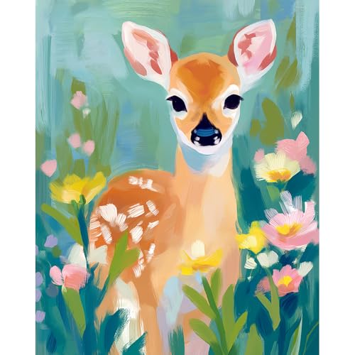 Natuyalo Mountain Paint by Number for Adults - Little Deer Paint by Numbers for Adults Beginner, Animals Paint by Numbers Kit for Gift Home Wall Decor 16x20 inch - color: Color-08