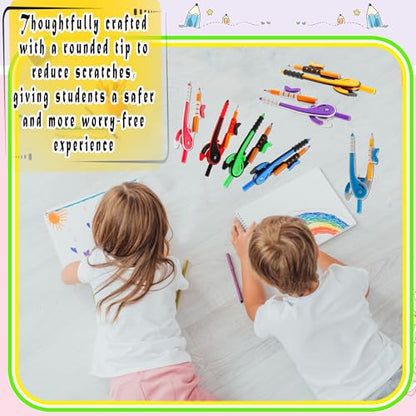 40 Pcs Plastic Math Compasses Set with Yellow Pencils Compass Geometry Tool for Students Classroom Art Projects, 8 Colors
