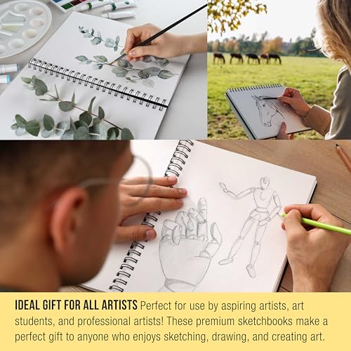 U.S. Art Supply 8.5" x 11" Premium Hardbound Sketch Book, 2 Pack, 80 Sheets Each, 70 lb (110gsm) - Hardcover Spiral Bound Artist Field, Small Sketch Pad, Acid-Free Drawing Pad - Adults, Students - size: 8.5-x-11-inch